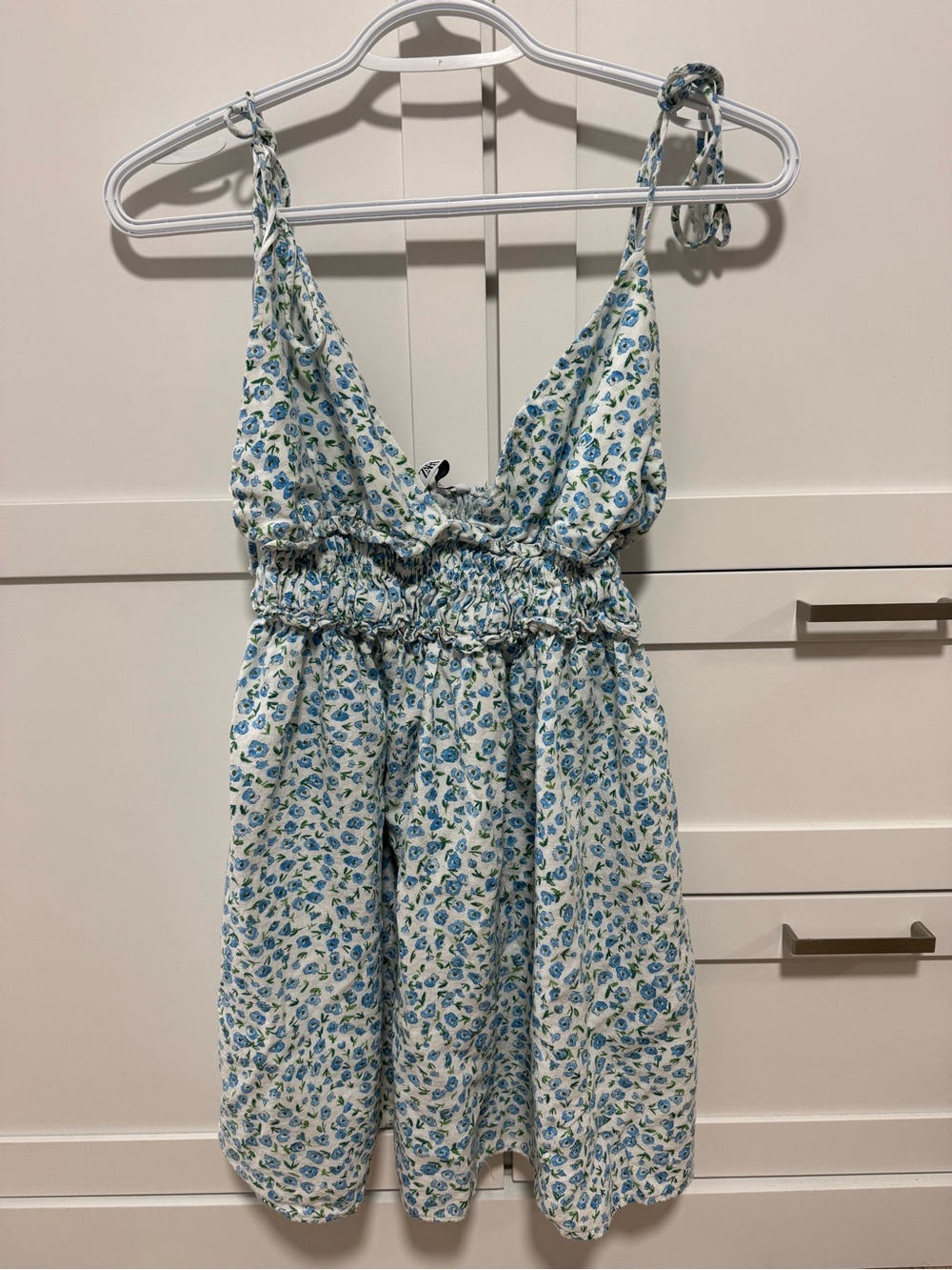 Zara White Mini Dress with Blue Floral Print